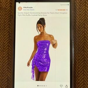 Purple Sequin Strapless Mini Dress